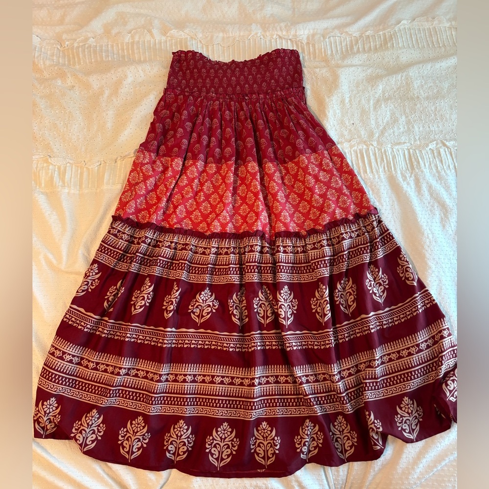RAGA Red and White Patterned Maxi Skirt